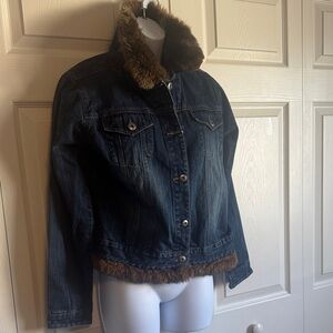 Route 66 Dark Blue Denim Jacket with Brown Faux Fur